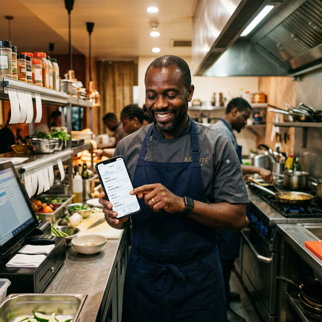 Restaurateur gérant ses commandes via WhatsApp